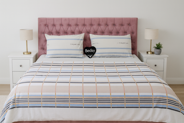 Grey striped comforter set by Bedsy for cozy winter nigh