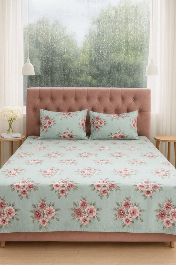 Bedsy LuxeHaven Double Dyed Cotton Bedsheet Set, king size 96x96 inches, vibrant export-quality cotton with pillowcases, hotel-style bedding in Pakistan.