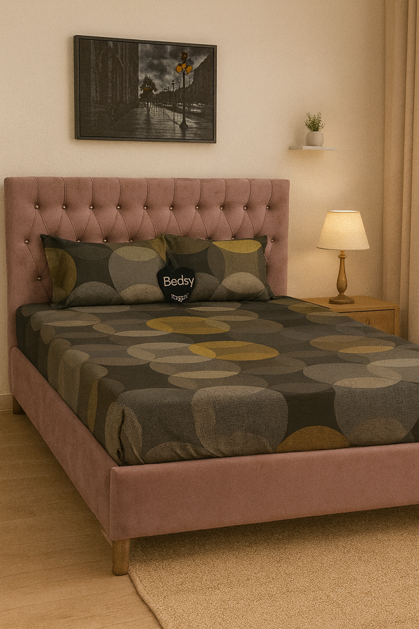 Geometric Circle Design - Export Quality Double Fitted Bed Sheet (72x78) with 2 Pillow Casings